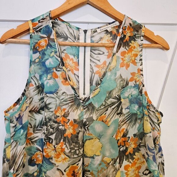Daniel Rainn Sheer Green Floral Fairycore Boho V-Neck Tunic Tank, size medium - Picture 3 of 8